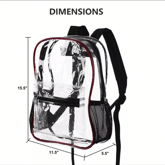 Transparent Heavy Duty Backpack with Black and Red Contrast Seams - Picture 7 of 7